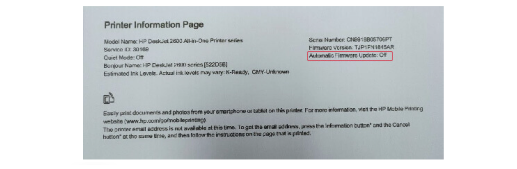 Printer Information Page