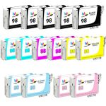 High Capacity Epson 98 Combo Pack of 15 Ink Cartridges: 5 Black, 2 Cyan, 2 Magenta, 2 Yellow, 2 Light Cyan, 2 Light Magenta