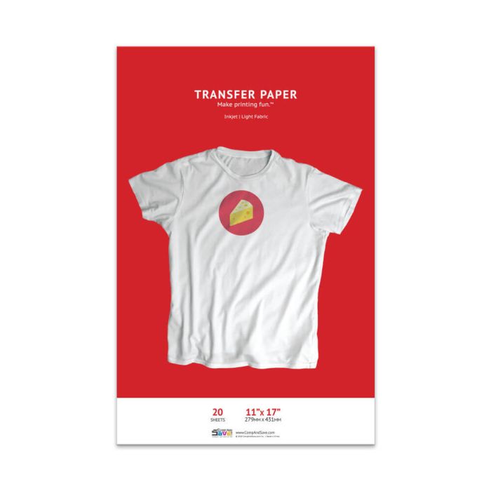 11x17 T-Shirt Transfer Paper (Light Fabric) - 20 Sheets @ $27.99