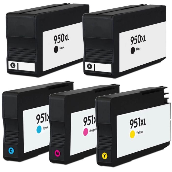 Replacement HP 950 XL 951 XL Multipack of 5 Ink Cartridges - High Yield: 2  x 950XL Black and 1 x 951XL Cyan, 1 Magenta, 1 Yellow