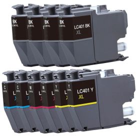 High Yield Brother LC-401XL Ink Cartridges Combo Pack of 10: 4 Black, 2 Cyan. 2 Magenta, 2 Yellow