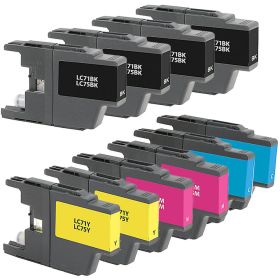 High Yield Brother LC75XL Ink Cartridges 10-Pack: 4 Black, 2 Cyan, 2 Magenta, 2 Yellow