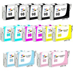 High Capacity Epson 98 Combo Pack of 15 Ink Cartridges: 5 Black, 2 Cyan, 2 Magenta, 2 Yellow, 2 Light Cyan, 2 Light Magenta