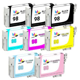 High Capacity Epson T098 Ink Cartridges - Epson 98 8-Pack: 3 Black, 1 Cyan, 1 Magenta, 1 Yellow, 1 Light Cyan, 1 Light Magenta