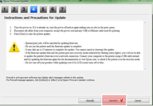 Epson firmware updater software - step 4