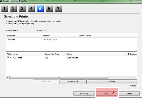 Epson firmware updater software - step 5 - start installation